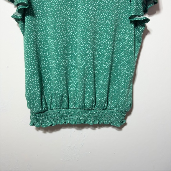 Adrianna Papell Butterfly Sleeve Leaf Print Top Green Women Size S - Picture 3 of 8